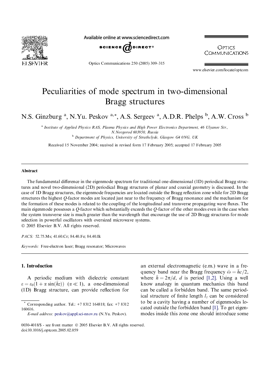 Peculiarities of mode spectrum in two-dimensional Bragg structures