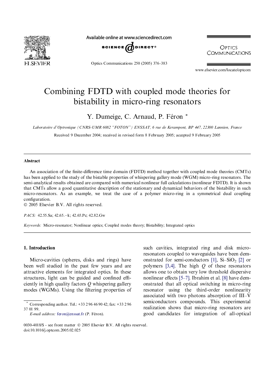 Combining FDTD with coupled mode theories for bistability in micro-ring resonators