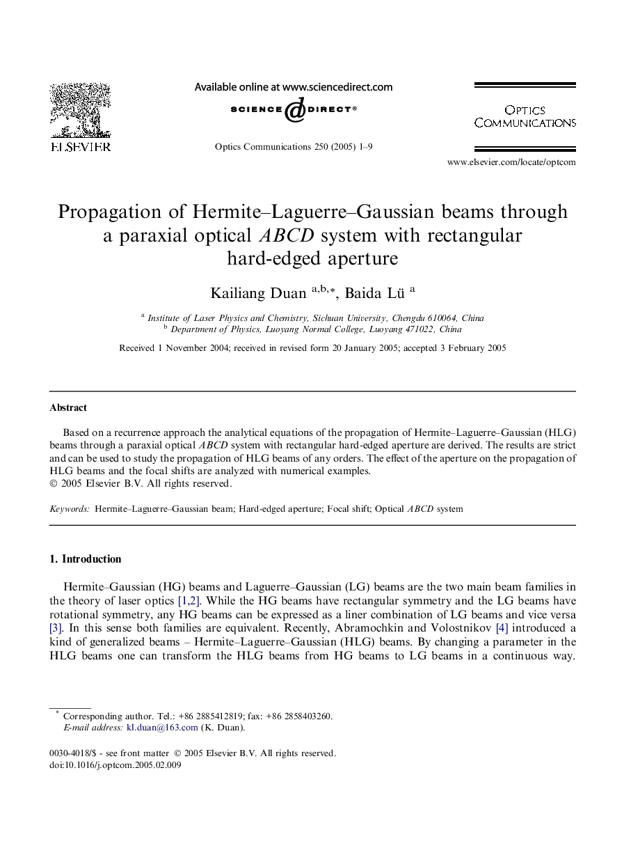 Propagation of Hermite-Laguerre-Gaussian beams through a paraxial optical ABCD system with rectangular hard-edged aperture