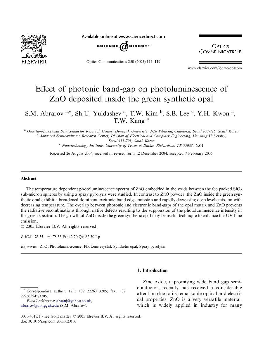 Effect of photonic band-gap on photoluminescence of ZnO deposited inside the green synthetic opal