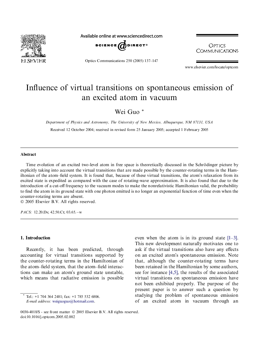 Influence of virtual transitions on spontaneous emission of an excited atom in vacuum