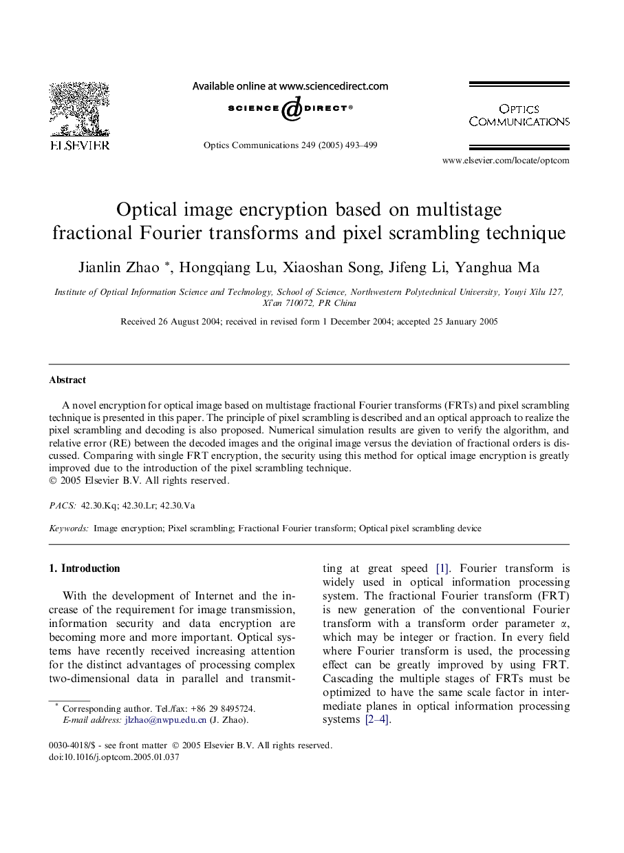 Optical image encryption based on multistage fractional Fourier transforms and pixel scrambling technique