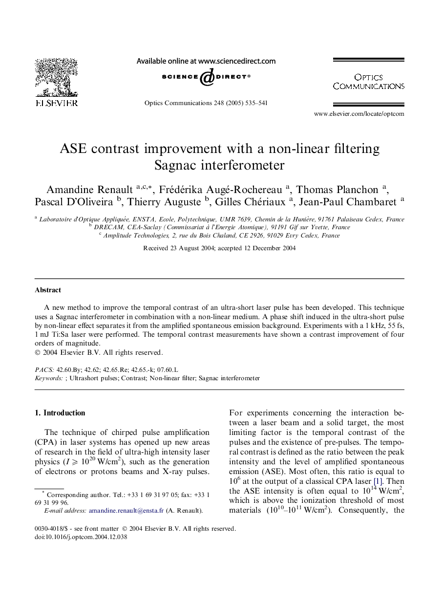 ASE contrast improvement with a non-linear filtering Sagnac interferometer