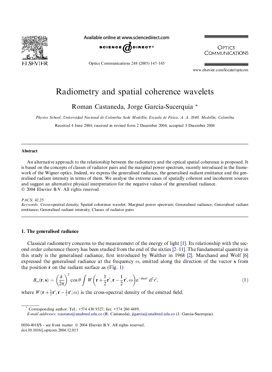 Radiometry and spatial coherence wavelets