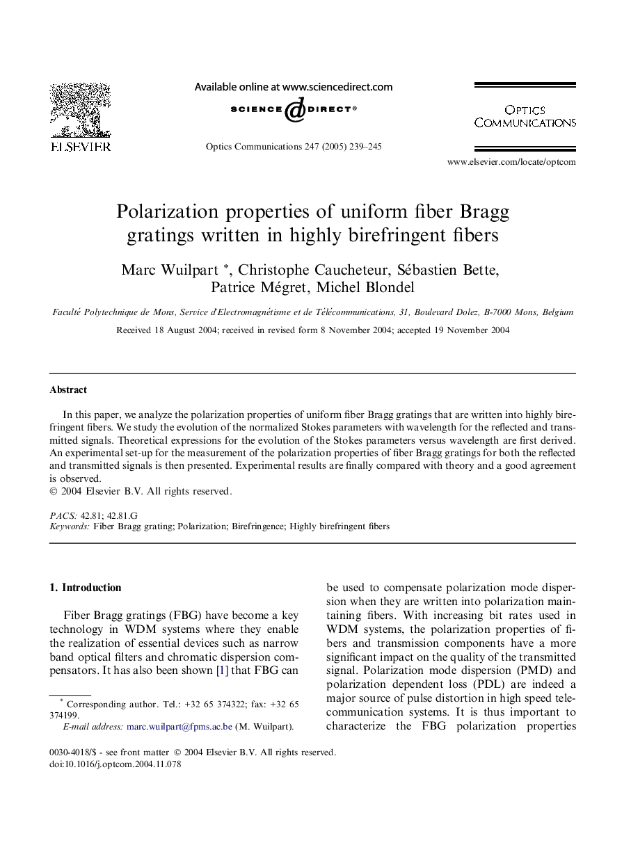 Polarization properties of uniform fiber Bragg gratings written in highly birefringent fibers