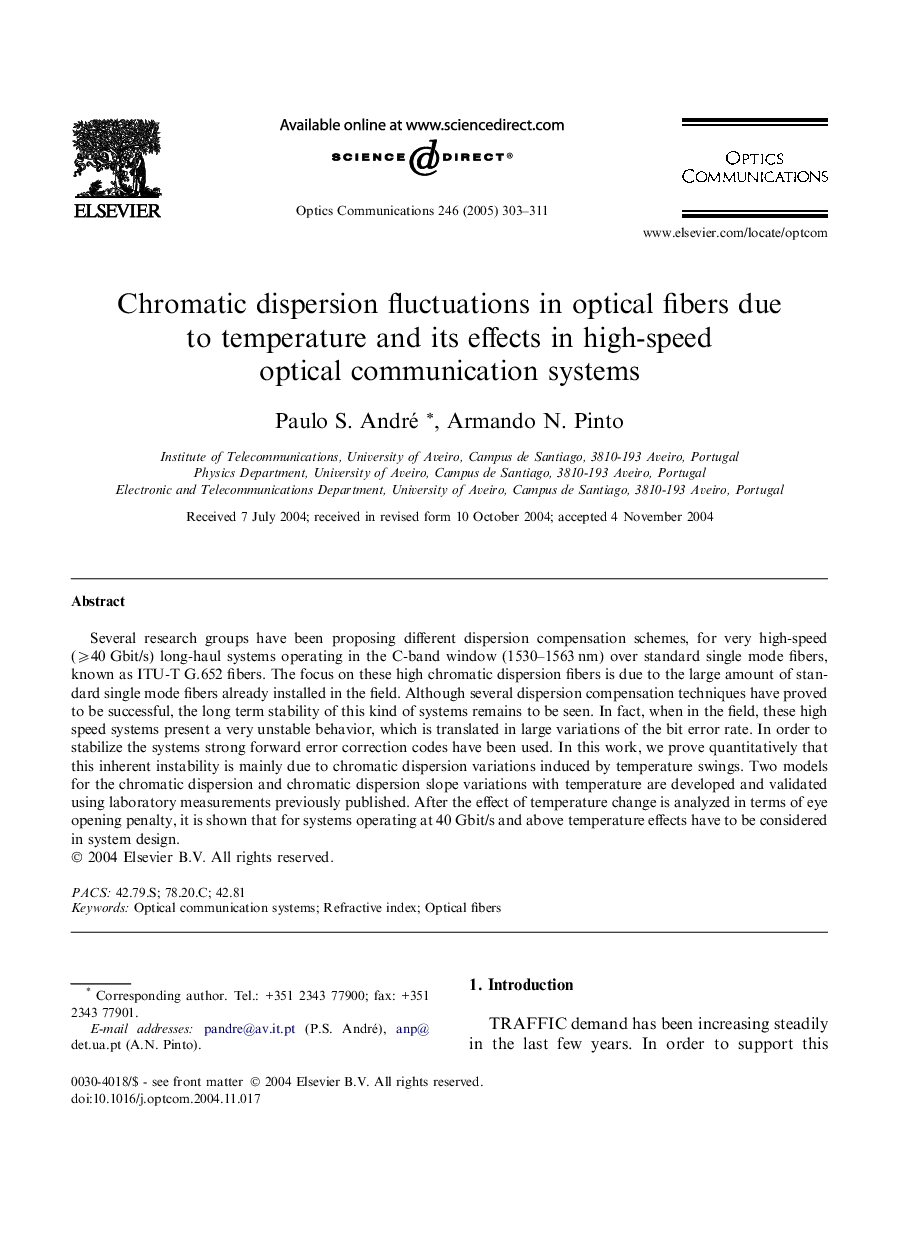 Chromatic dispersion fluctuations in optical fibers due to temperature and its effects in high-speed optical communication systems