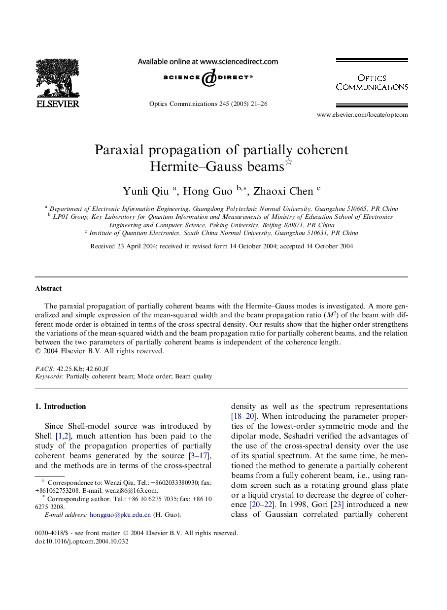 Paraxial propagation of partially coherent Hermite-Gauss beams