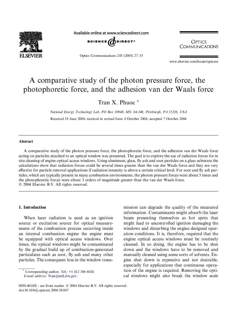 A comparative study of the photon pressure force, the photophoretic force, and the adhesion van der Waals force