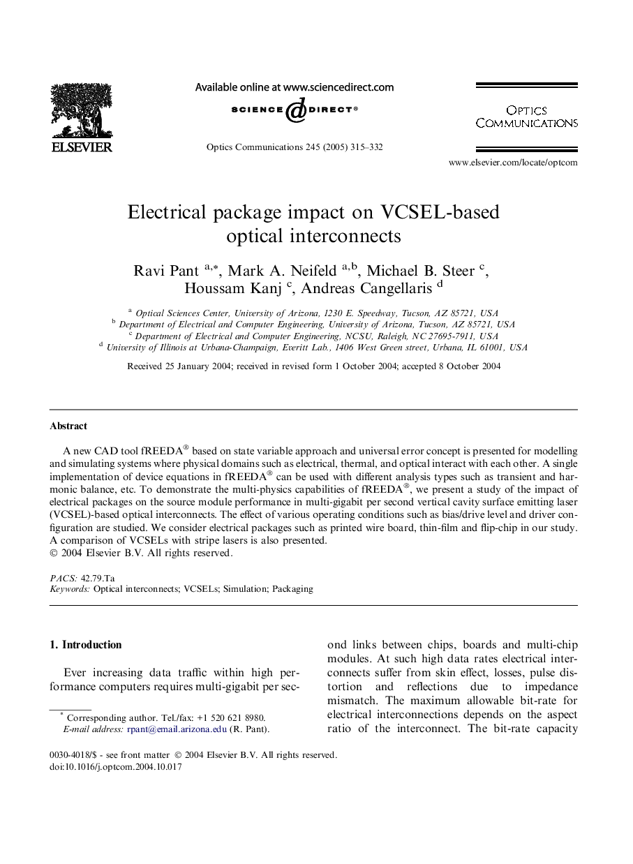 Electrical package impact on VCSEL-based optical interconnects