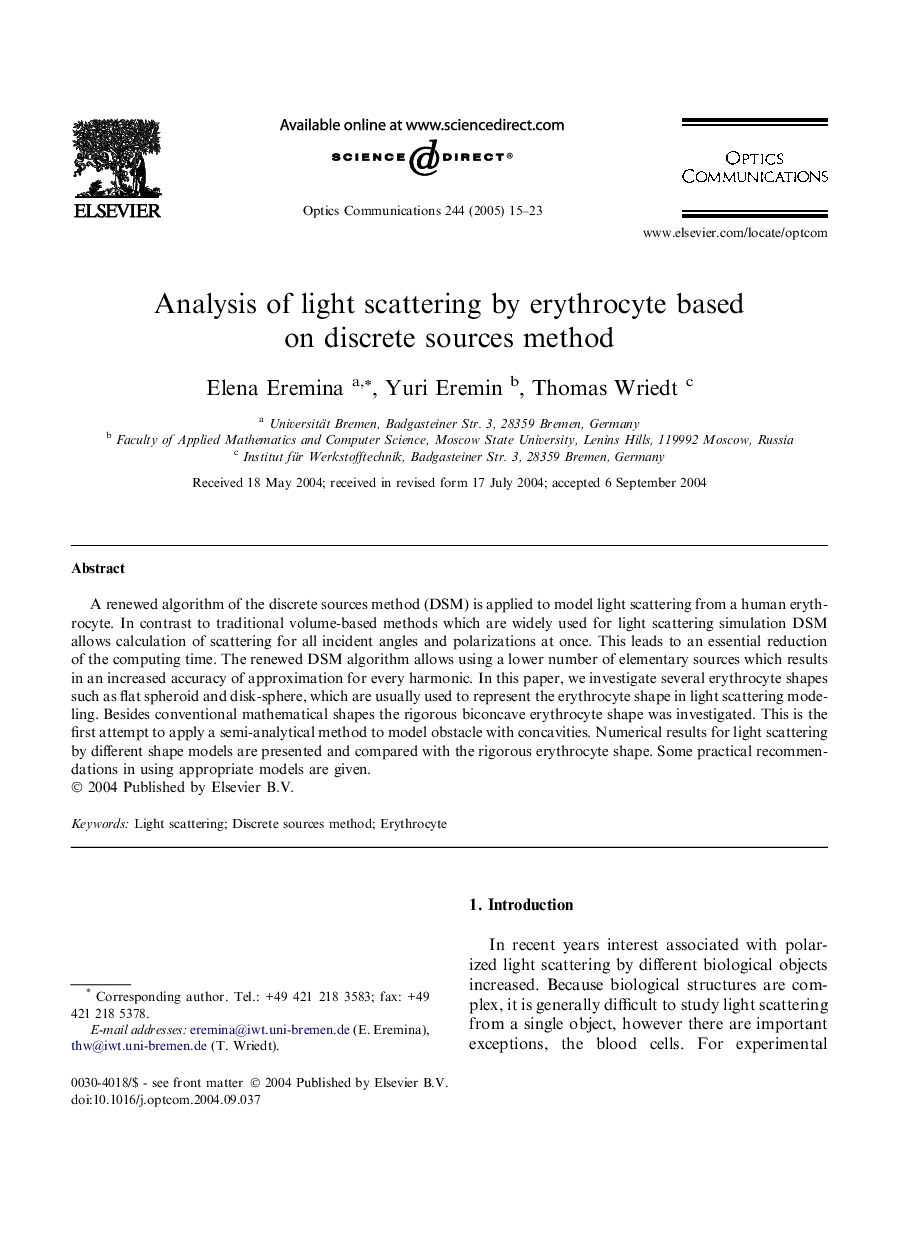 Analysis of light scattering by erythrocyte based on discrete sources method