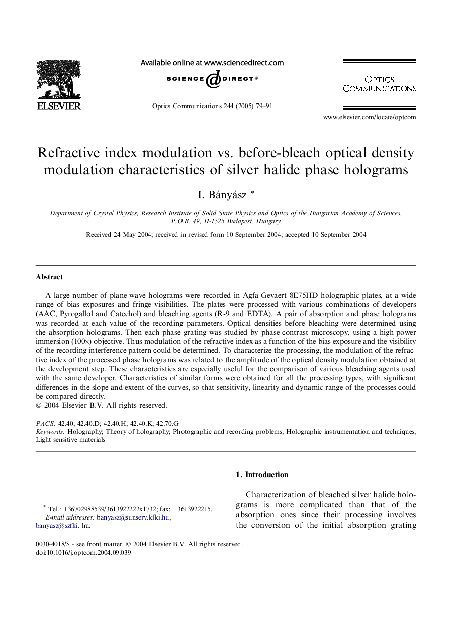 Refractive index modulation vs. before-bleach optical density modulation characteristics of silver halide phase holograms