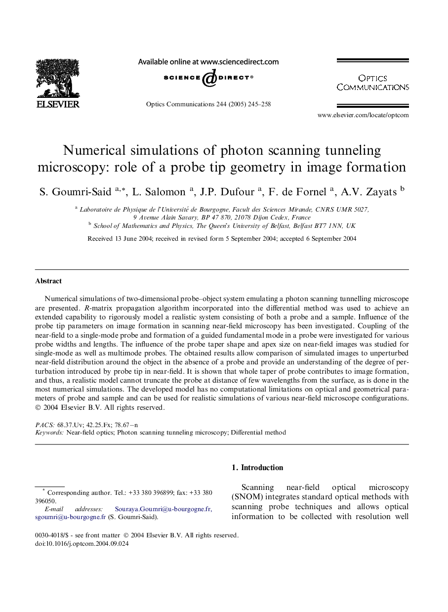 Numerical simulations of photon scanning tunneling microscopy: role of a probe tip geometry in image formation