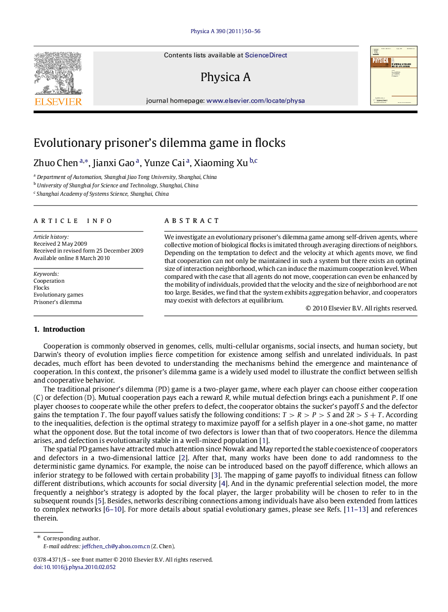 Evolutionary prisoner's dilemma game in flocks