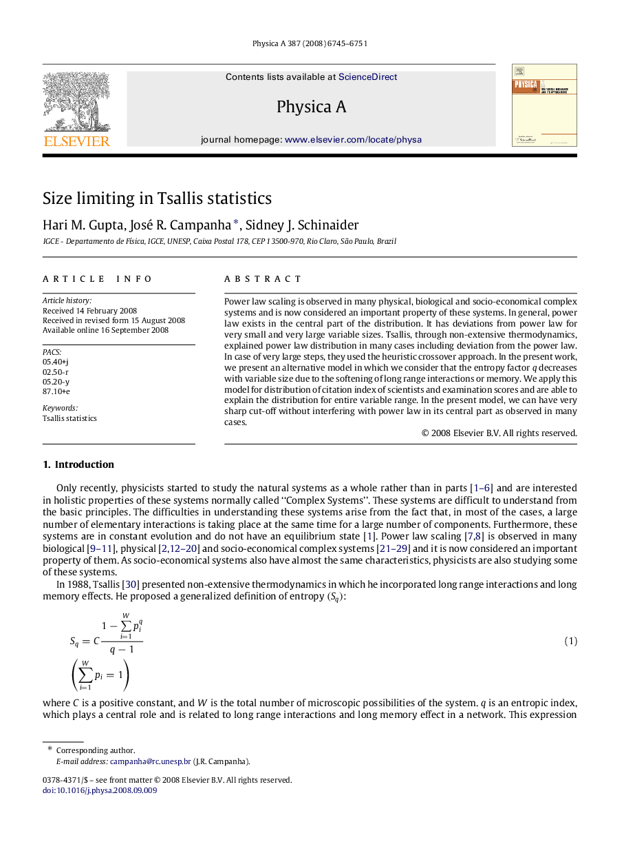 Size limiting in Tsallis statistics