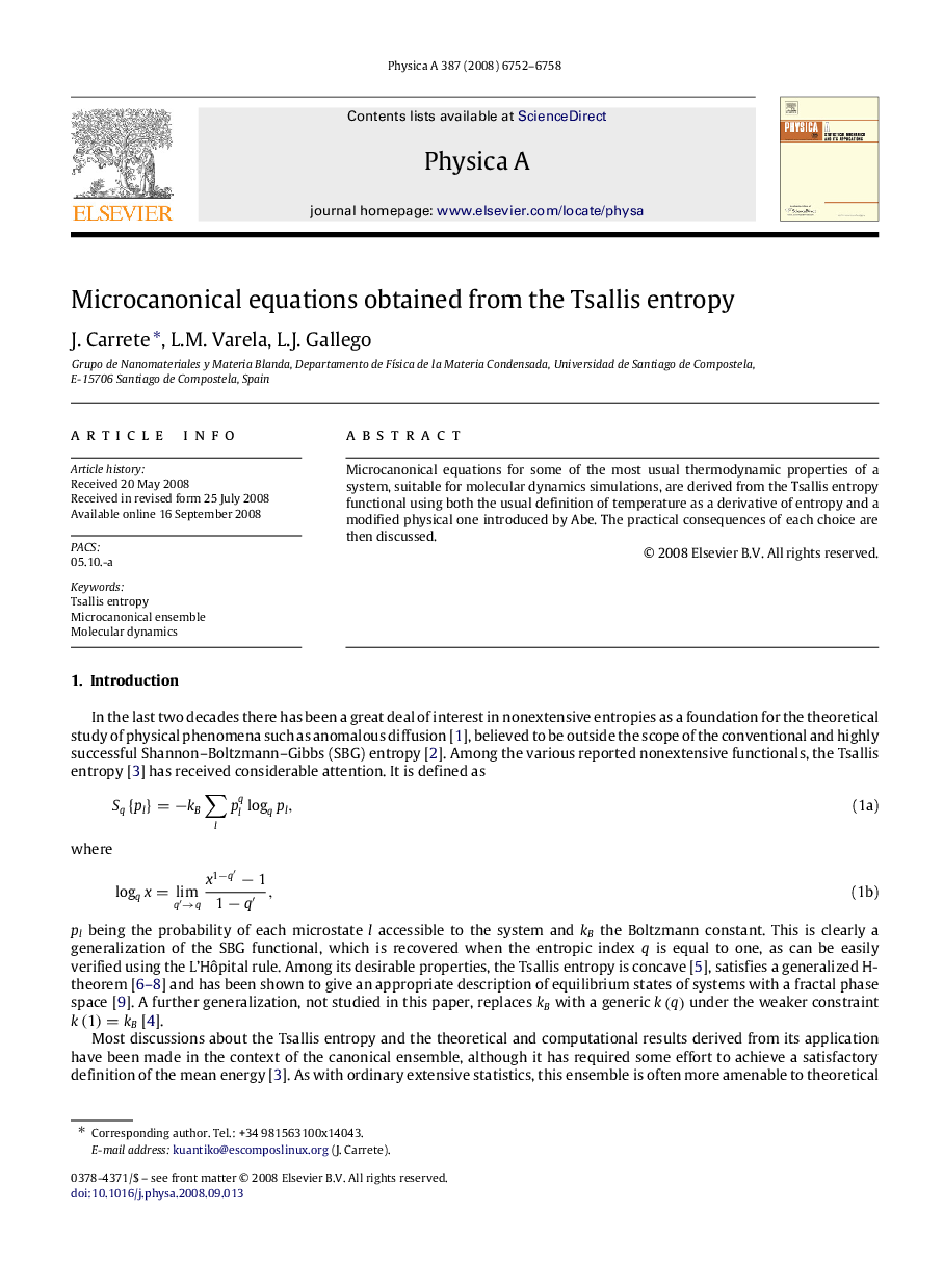 Microcanonical equations obtained from the Tsallis entropy