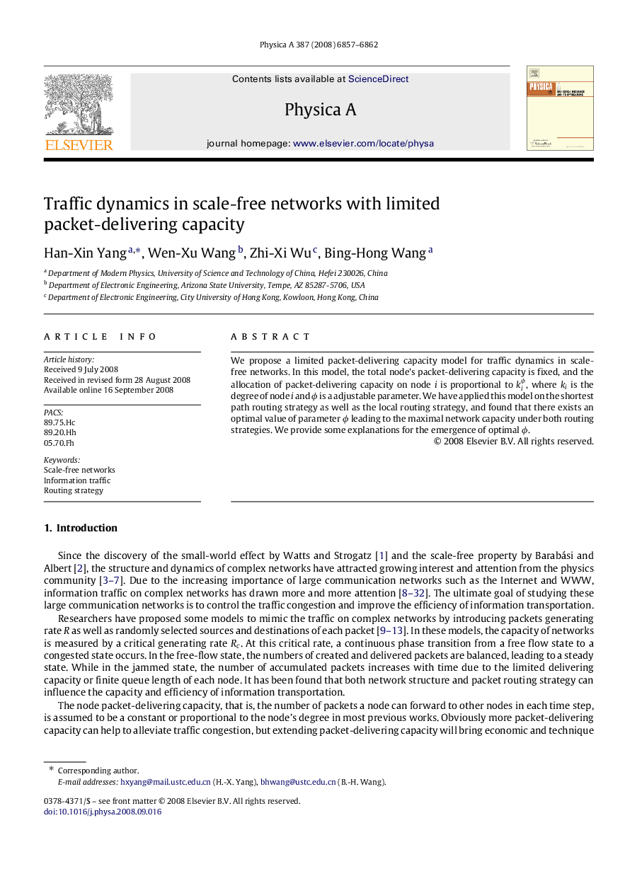 Traffic dynamics in scale-free networks with limited packet-delivering capacity