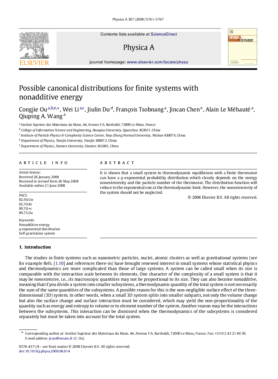 Possible canonical distributions for finite systems with nonadditive energy