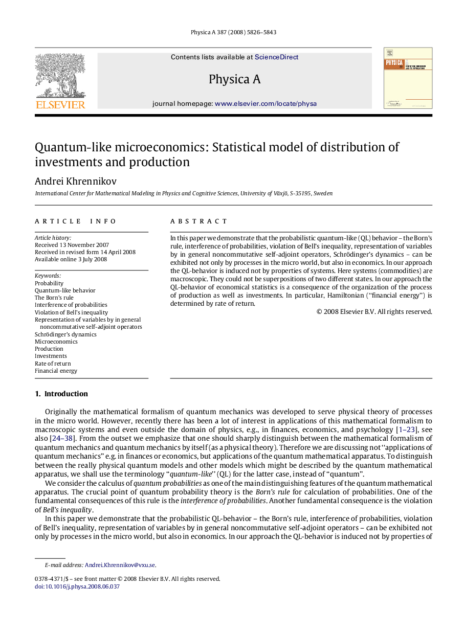 Quantum-like microeconomics: Statistical model of distribution of investments and production