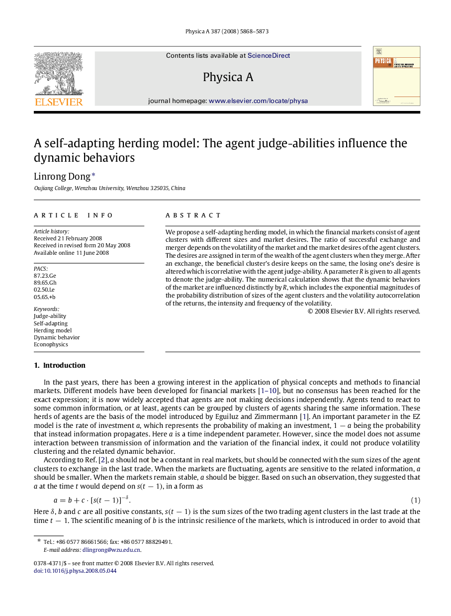 A self-adapting herding model: The agent judge-abilities influence the dynamic behaviors