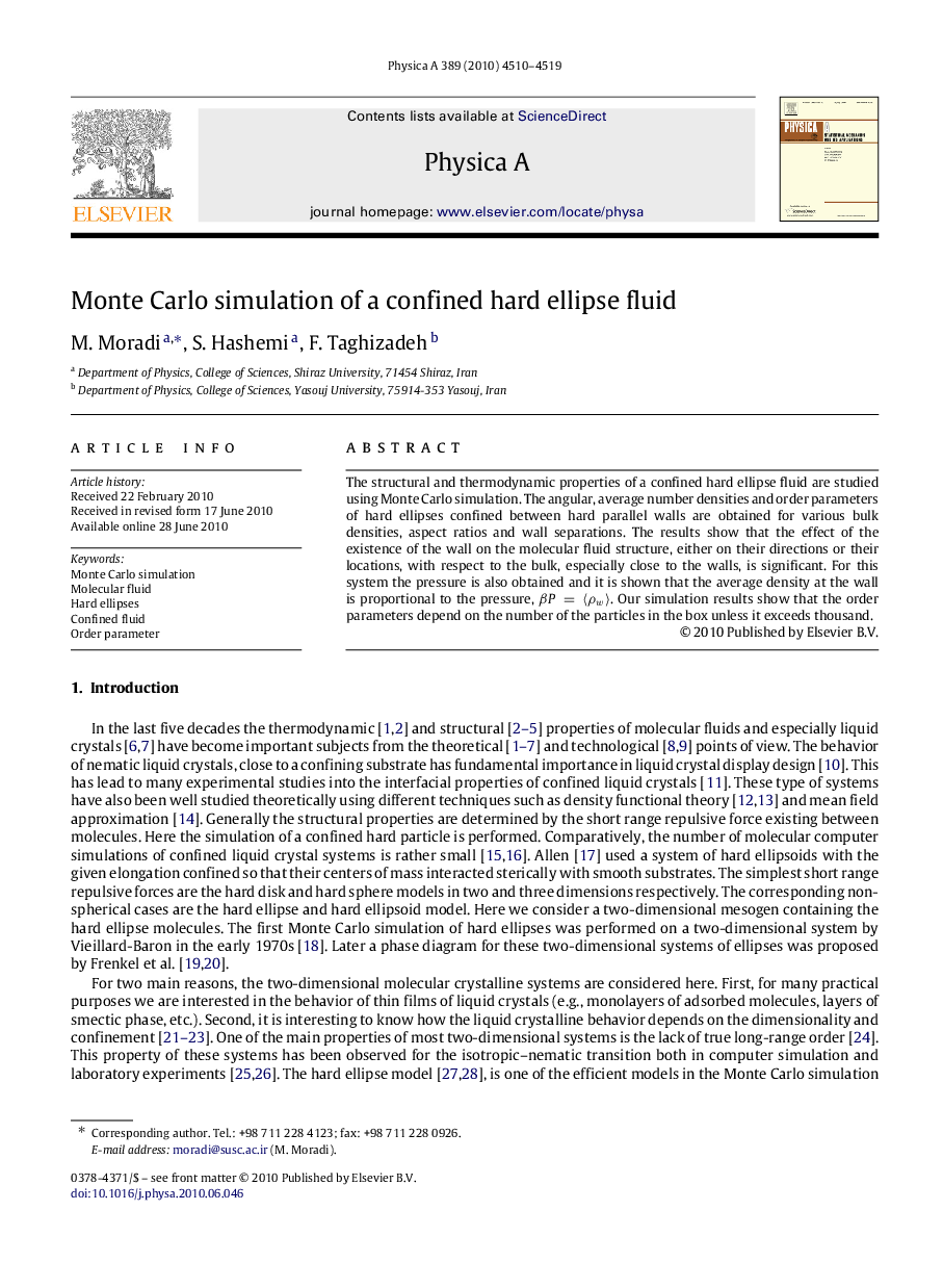 Monte Carlo simulation of a confined hard ellipse fluid