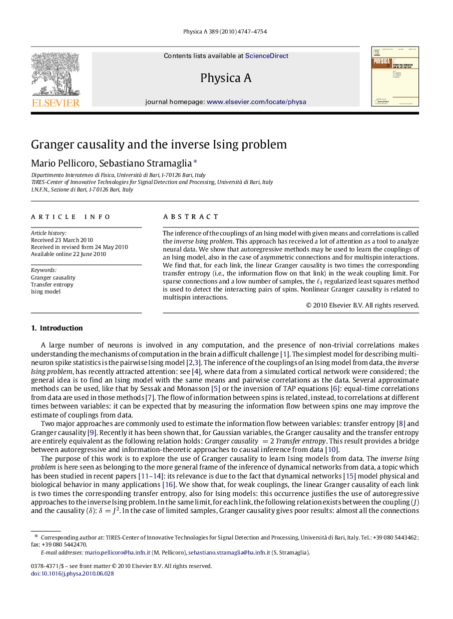 Granger causality and the inverse Ising problem