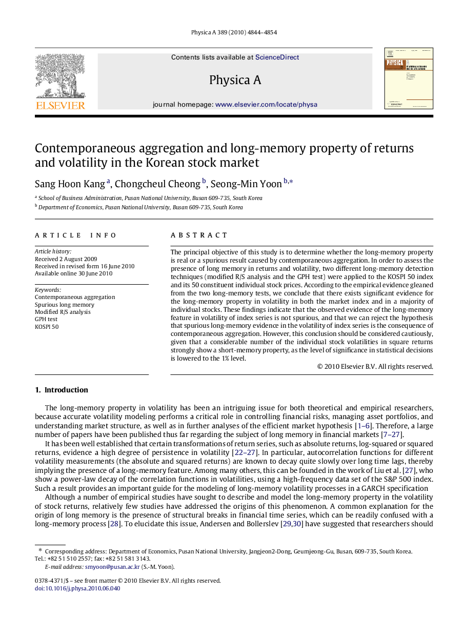 Contemporaneous aggregation and long-memory property of returns and volatility in the Korean stock market