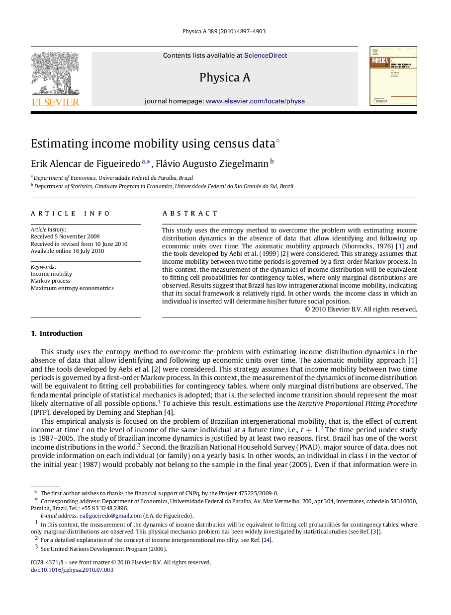 عکس صفحه اول مقاله: Estimating income mobility using census data Estimating income mobility using census data