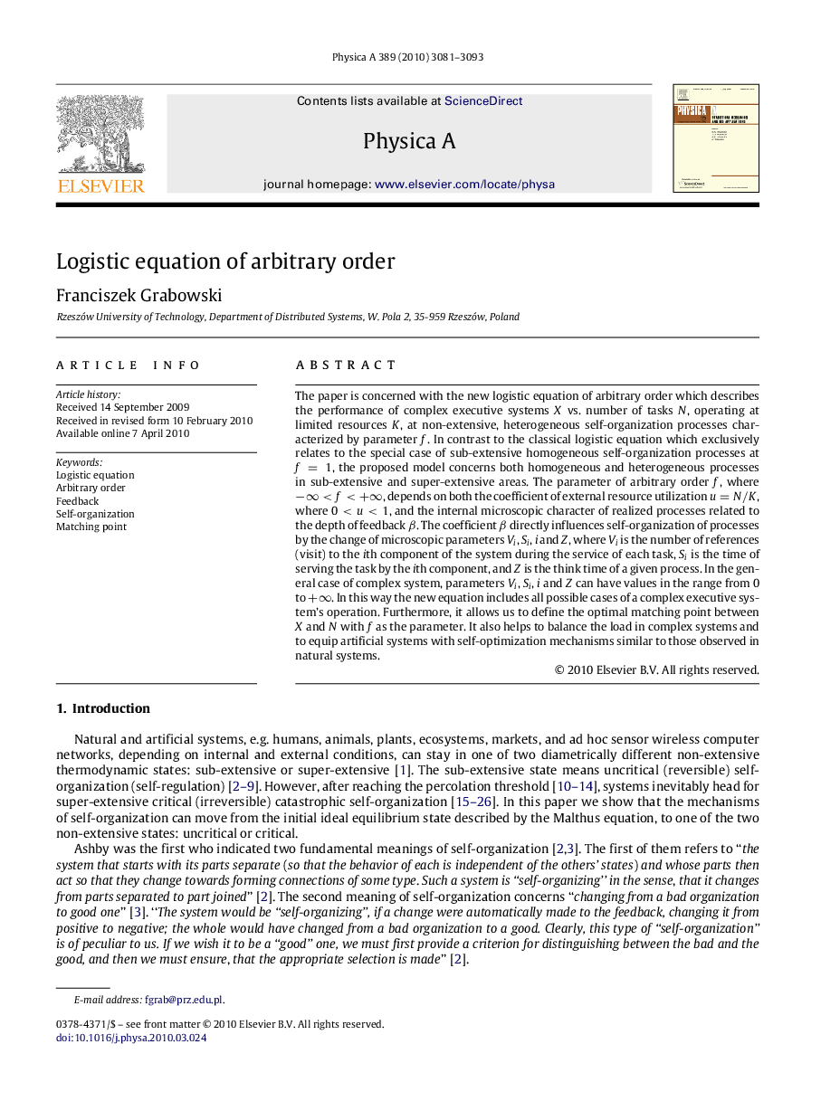 Logistic equation of arbitrary order