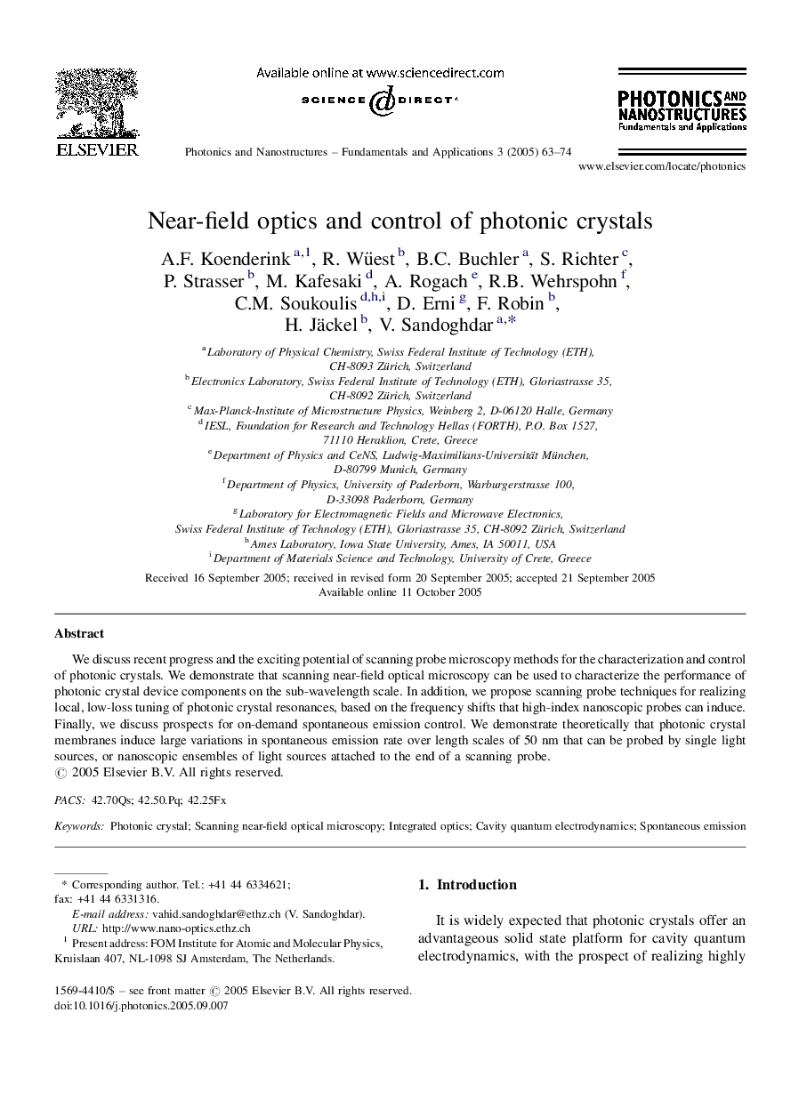 Near-field optics and control of photonic crystals