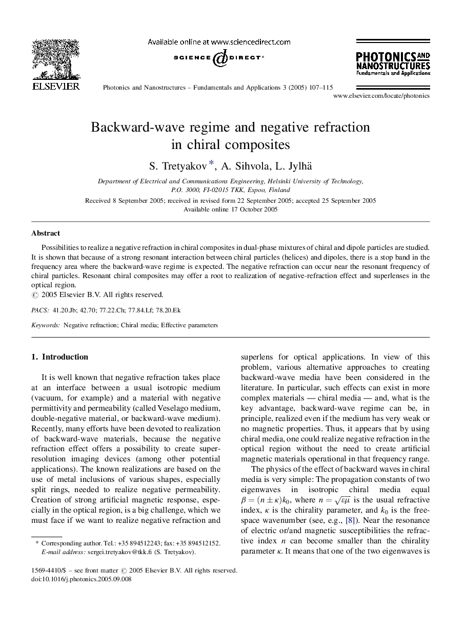 Backward-wave regime and negative refraction in chiral composites