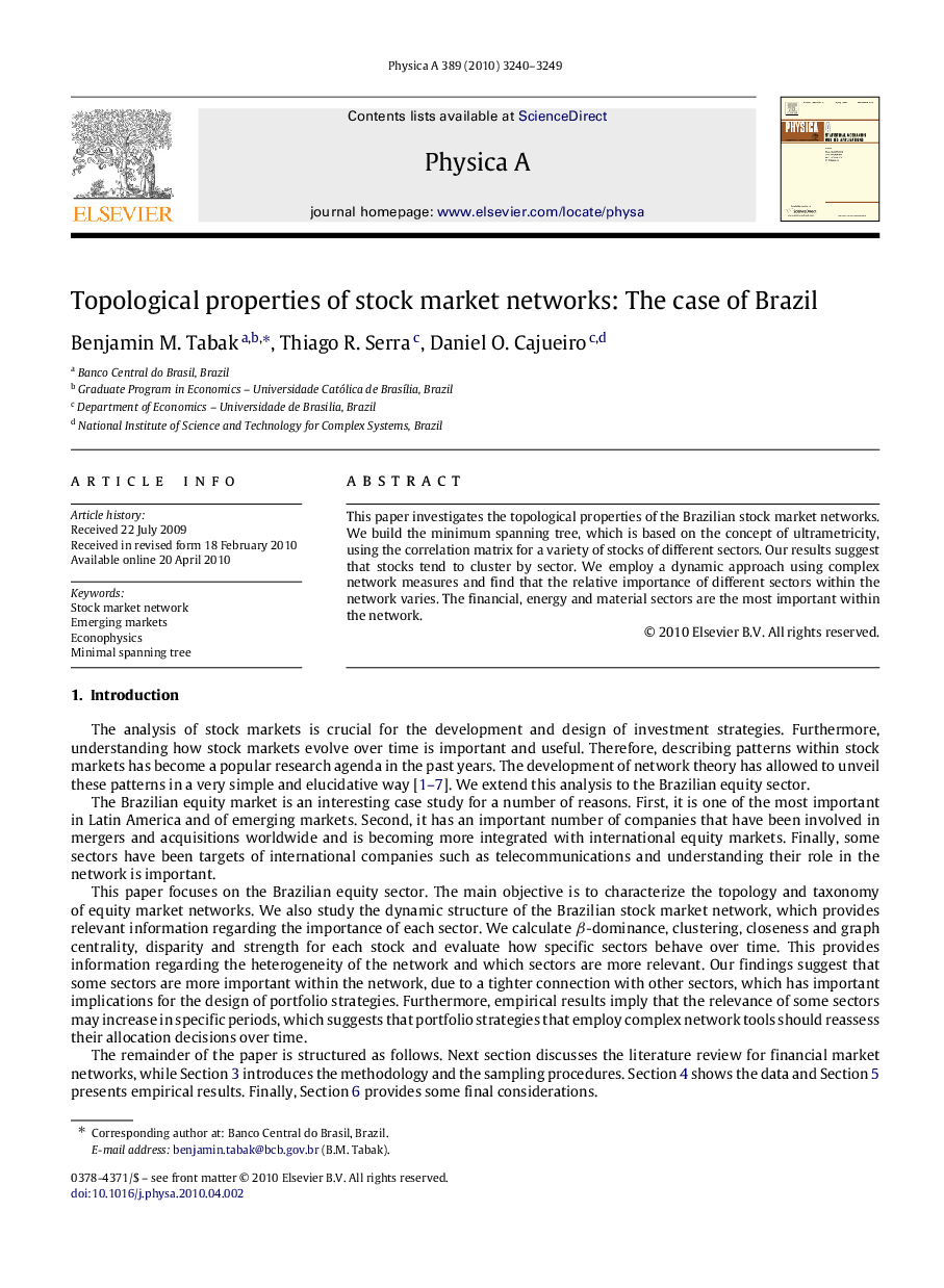 Topological properties of stock market networks: The case of Brazil