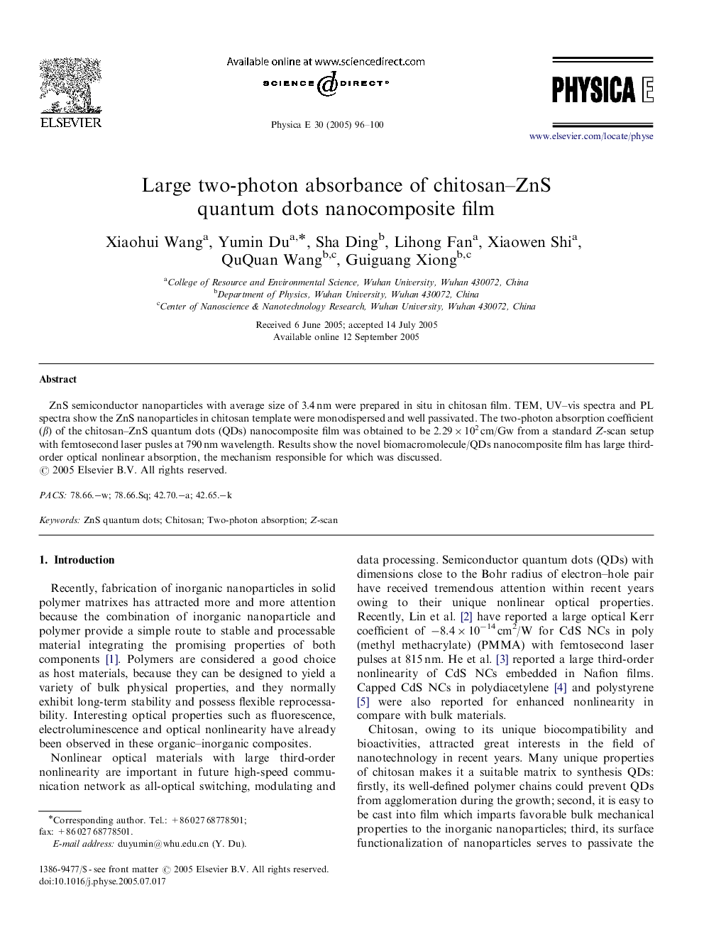 Large two-photon absorbance of chitosan-ZnS quantum dots nanocomposite film