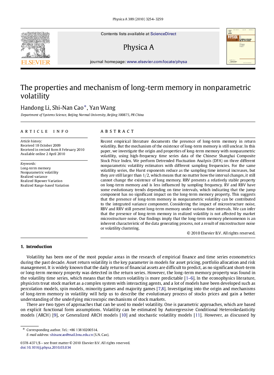 The properties and mechanism of long-term memory in nonparametric volatility