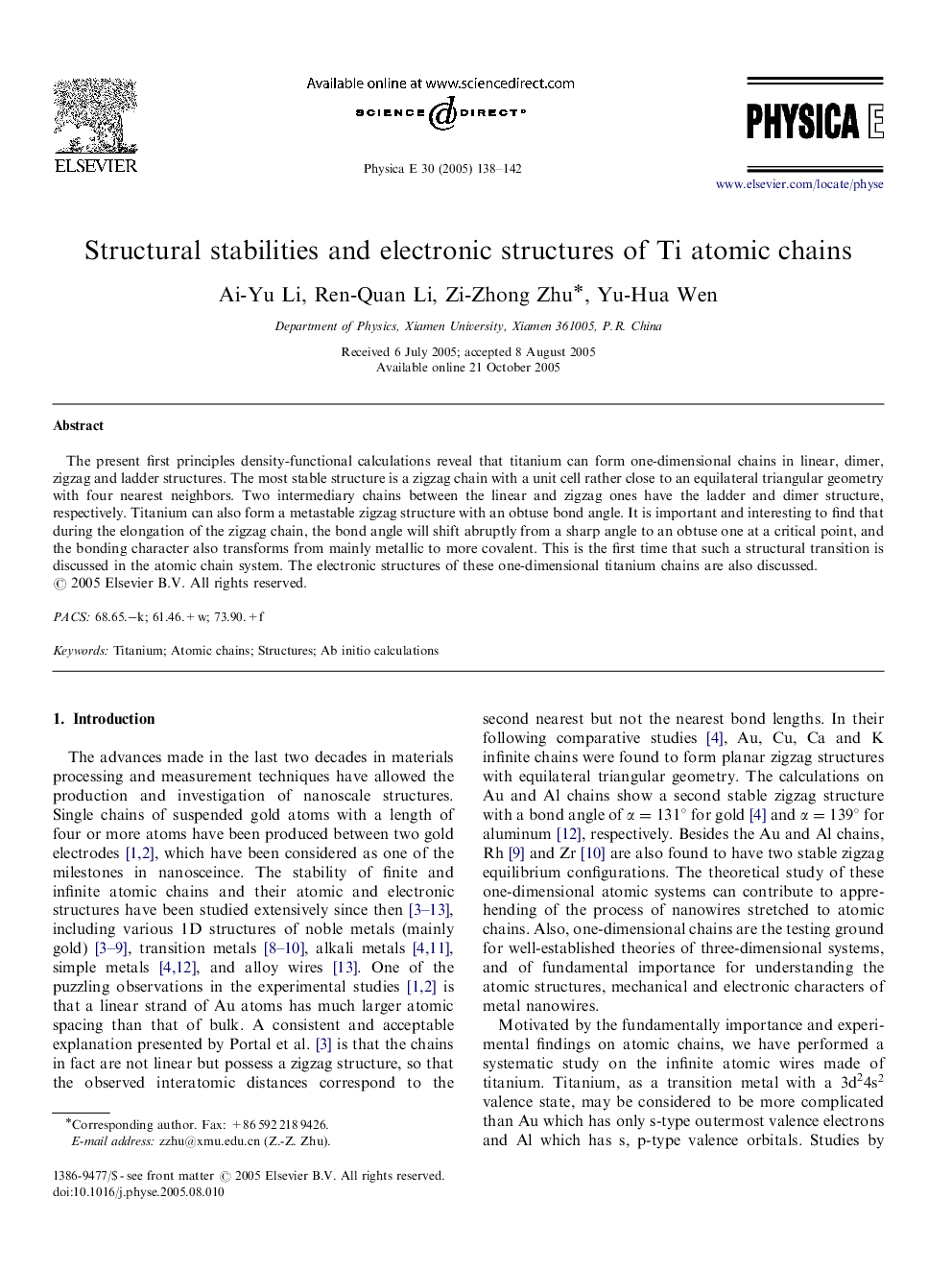 Structural stabilities and electronic structures of Ti atomic chains