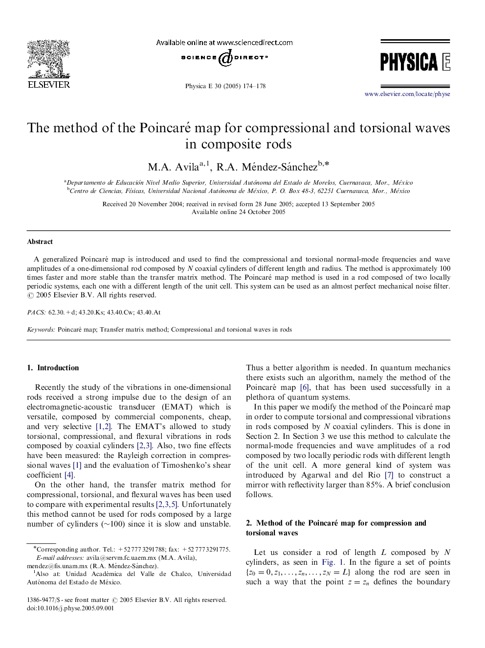 The method of the Poincaré map for compressional and torsional waves in composite rods