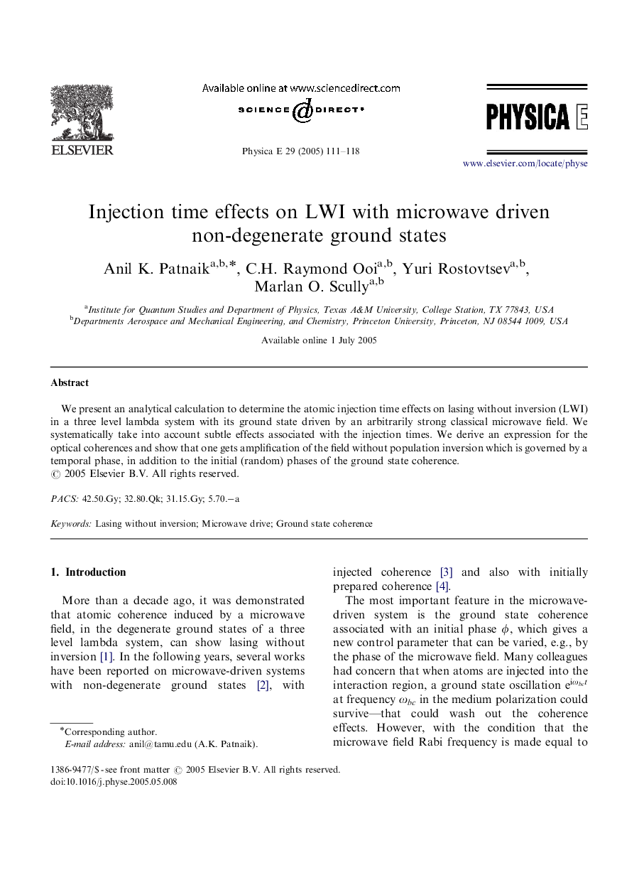 Injection time effects on LWI with microwave driven non-degenerate ground states