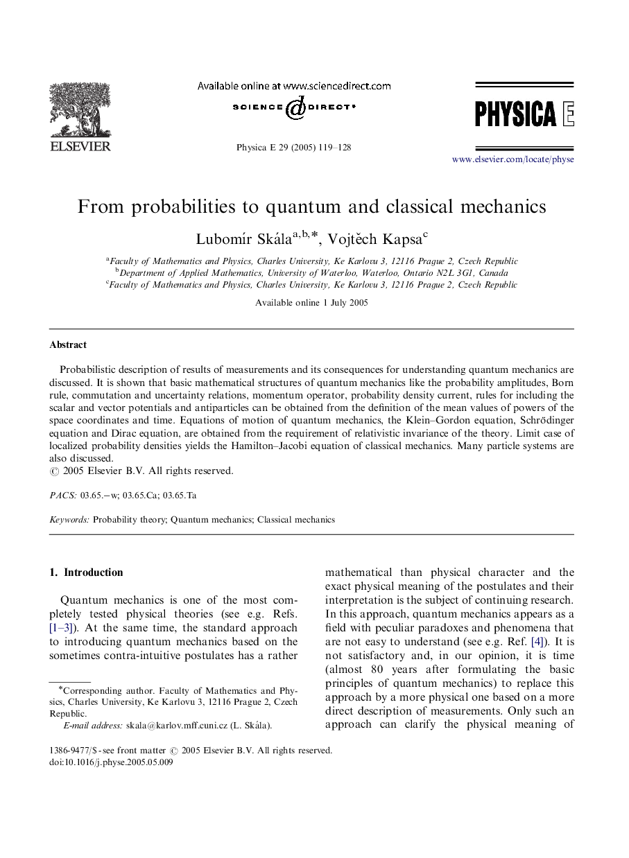 From probabilities to quantum and classical mechanics