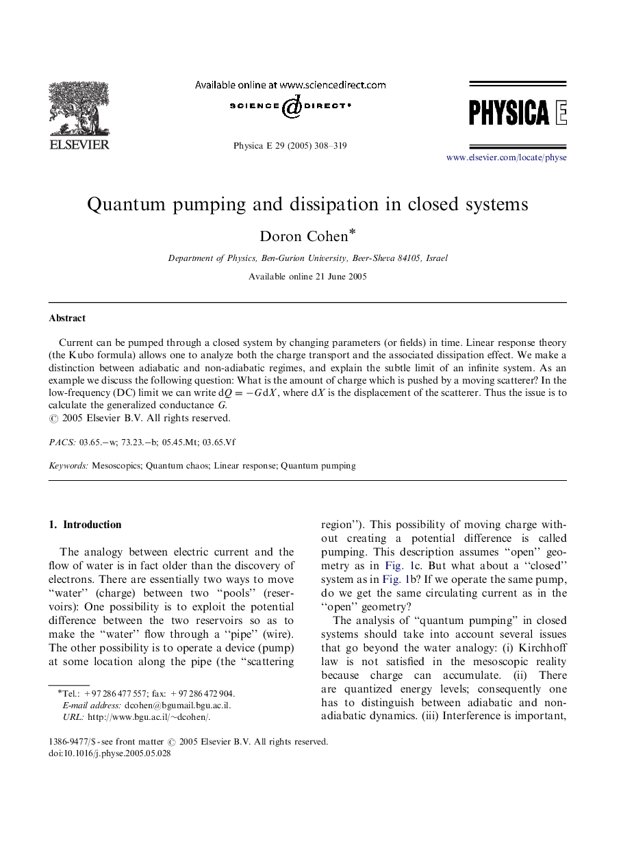 Quantum pumping and dissipation in closed systems