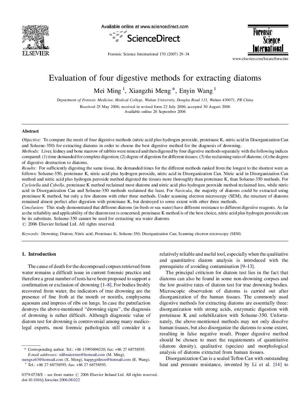 Evaluation of four digestive methods for extracting diatoms