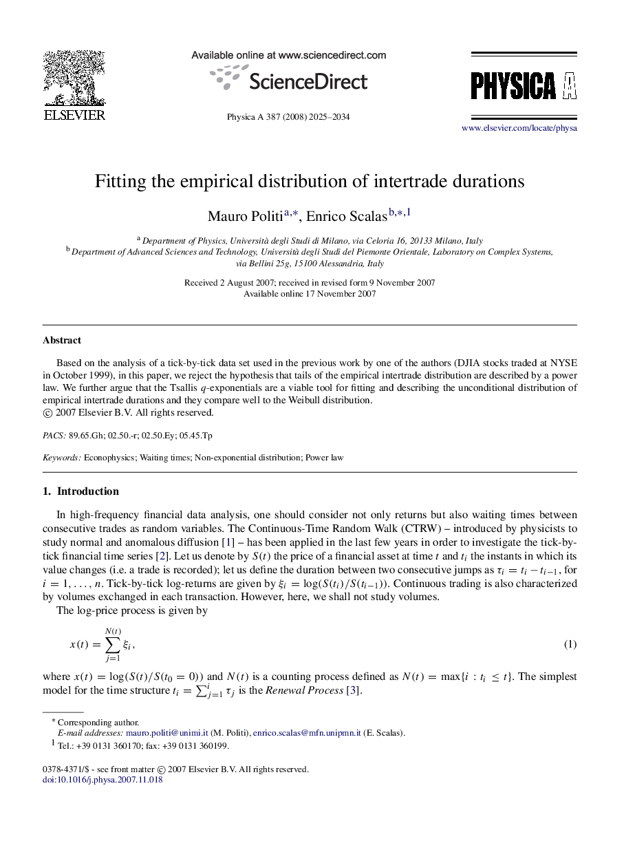 Fitting the empirical distribution of intertrade durations