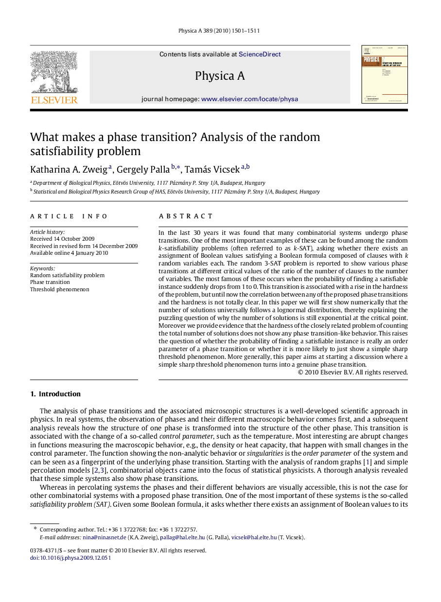 What makes a phase transition? Analysis of the random satisfiability problem