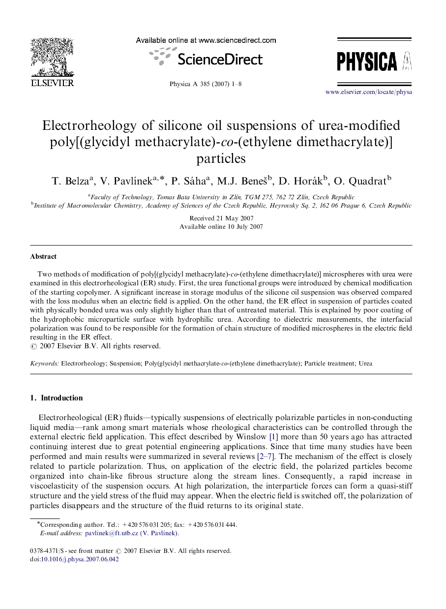 Electrorheology of silicone oil suspensions of urea-modified poly[(glycidyl methacrylate)-co-(ethylene dimethacrylate)] particles