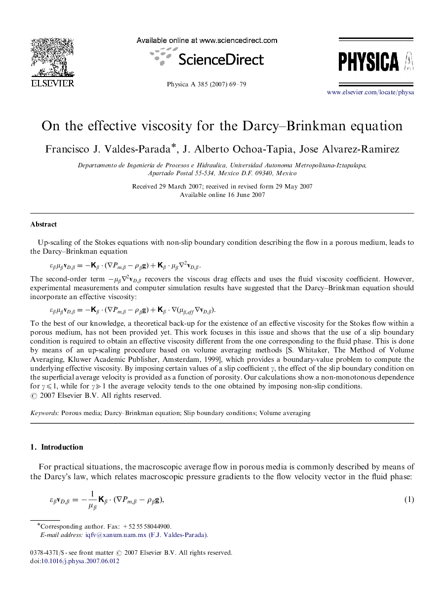 On the effective viscosity for the Darcy–Brinkman equation