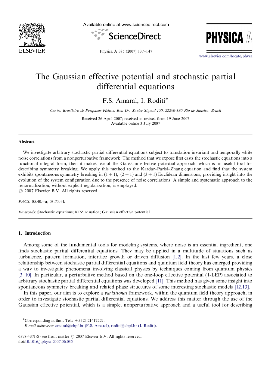 The Gaussian effective potential and stochastic partial differential equations