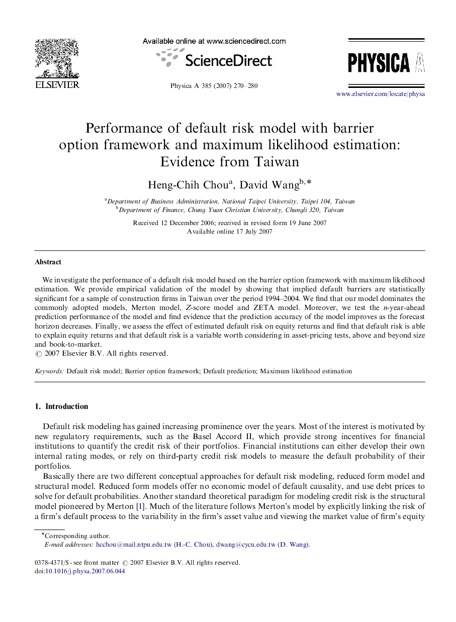 Performance of default risk model with barrier option framework and maximum likelihood estimation: Evidence from Taiwan