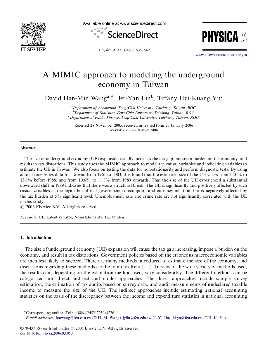 A MIMIC approach to modeling the underground economy in Taiwan