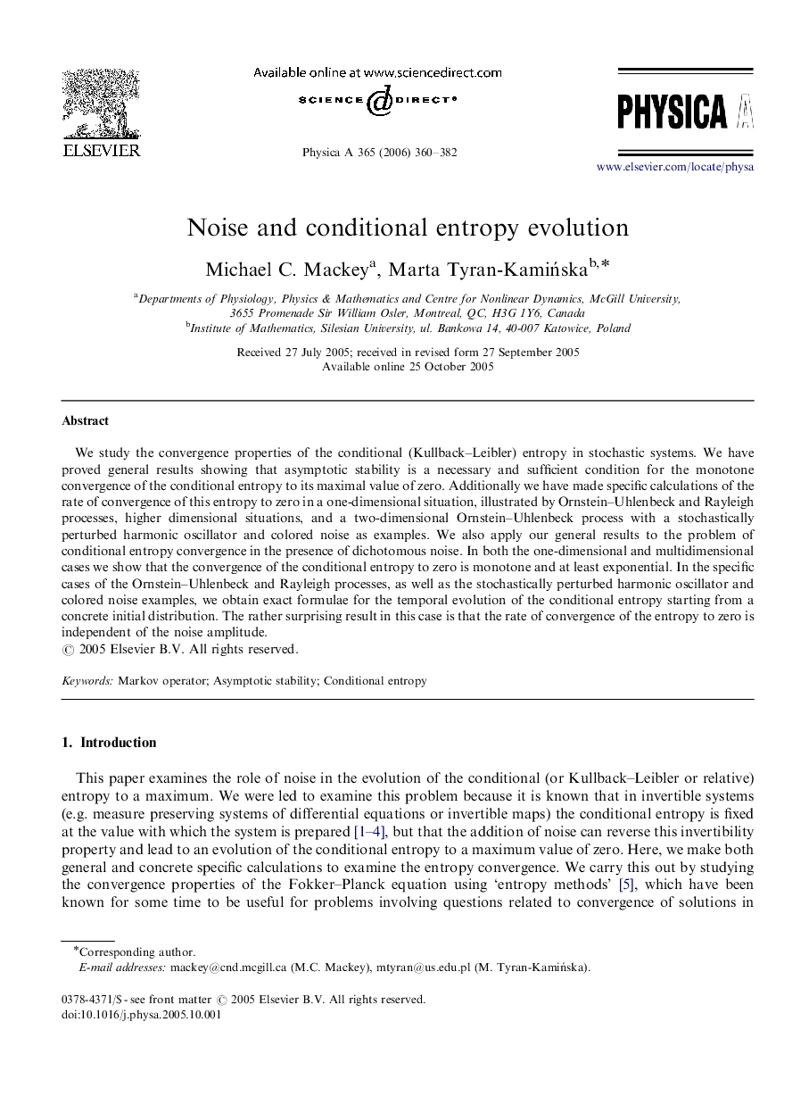 Noise and conditional entropy evolution