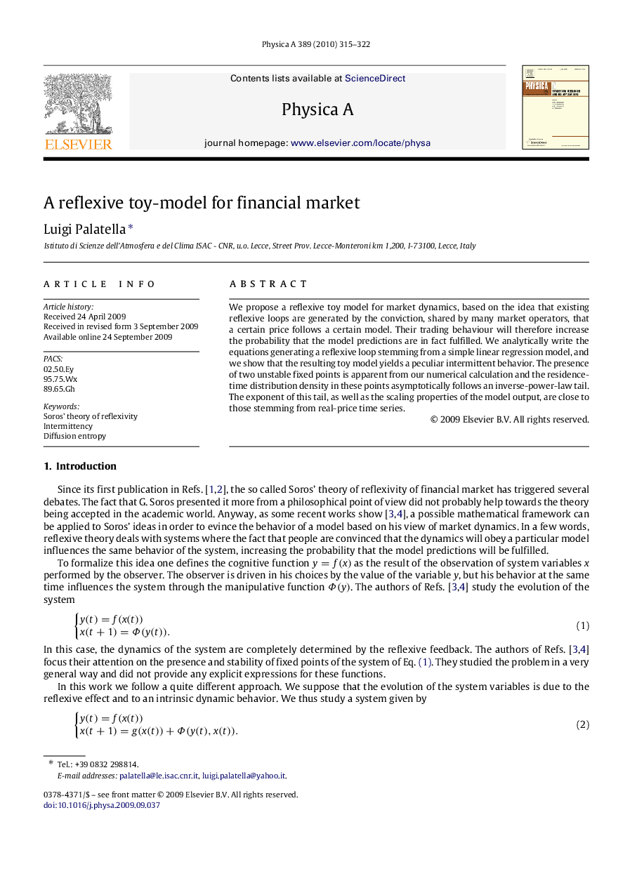 A reflexive toy-model for financial market