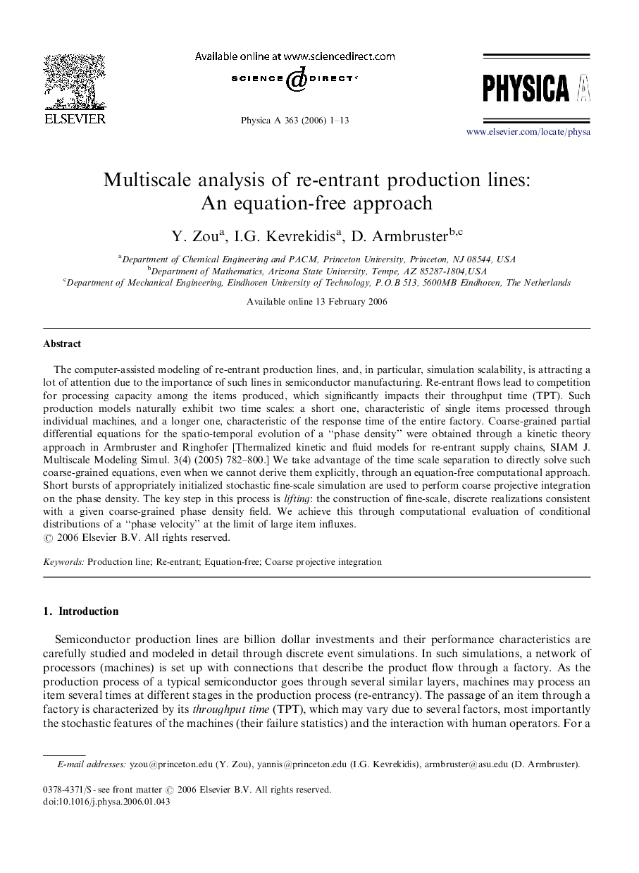 Multiscale analysis of re-entrant production lines: An equation-free approach