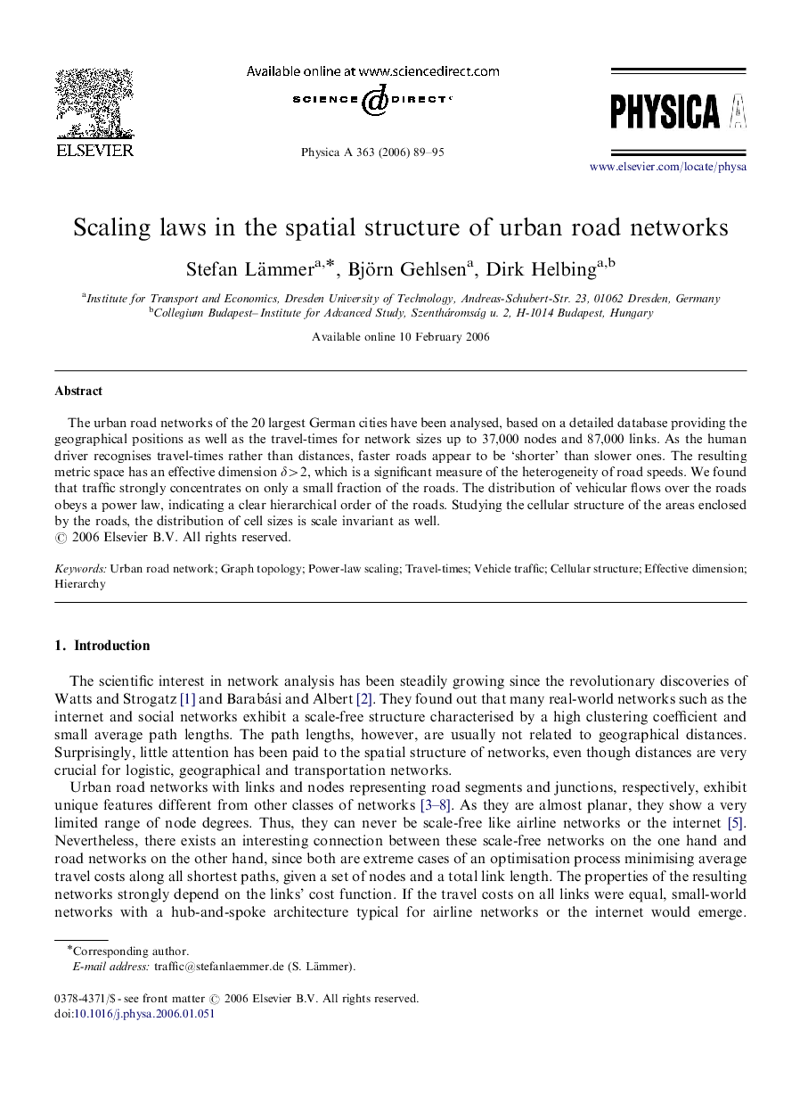 Scaling laws in the spatial structure of urban road networks